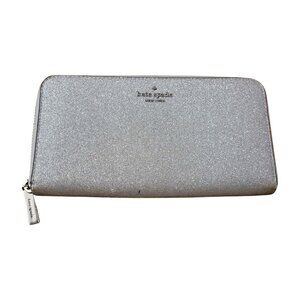 Kate Spade Lola Large Continental Silver Gray Glitter Wallet